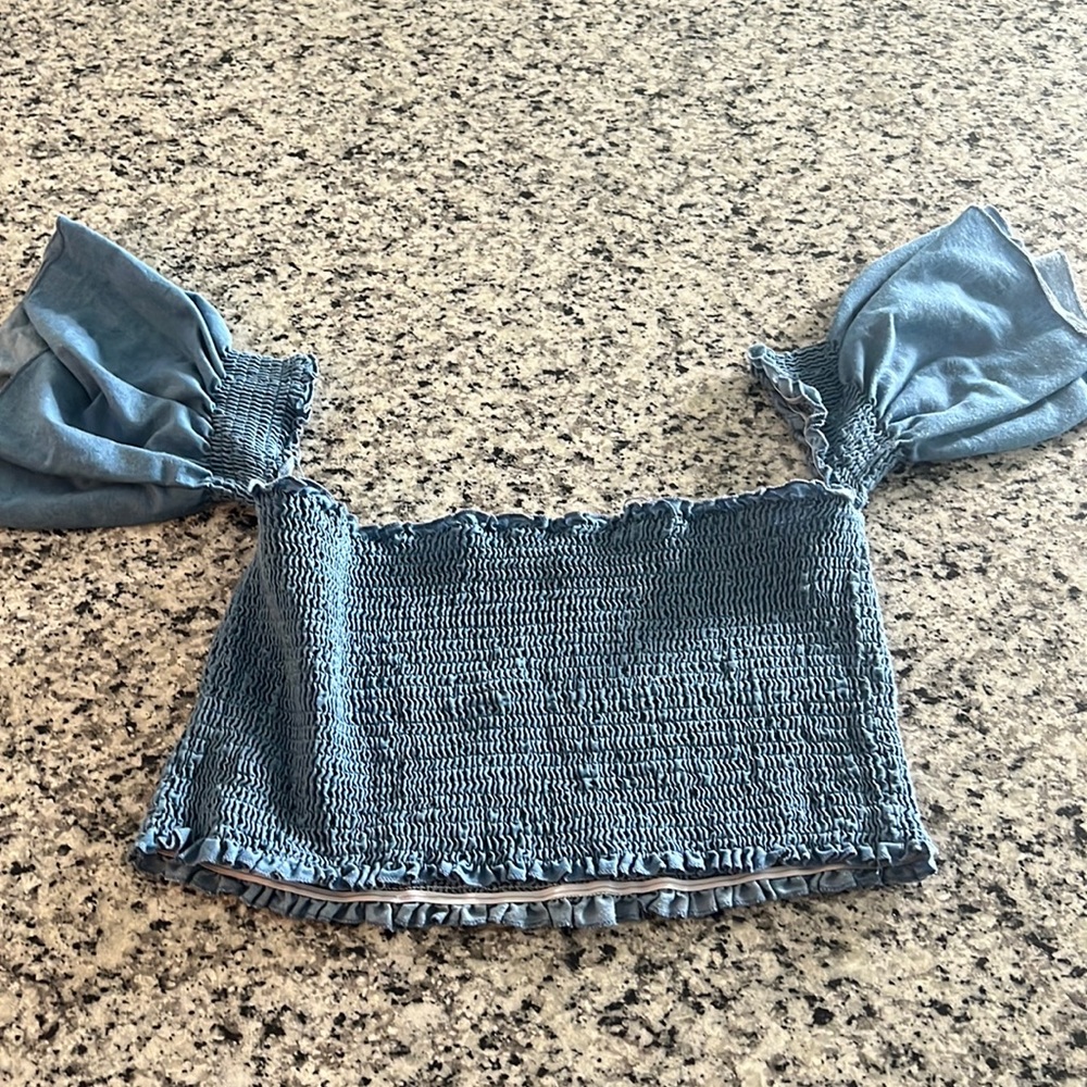 Ruched Denim Plus Size Crop Top